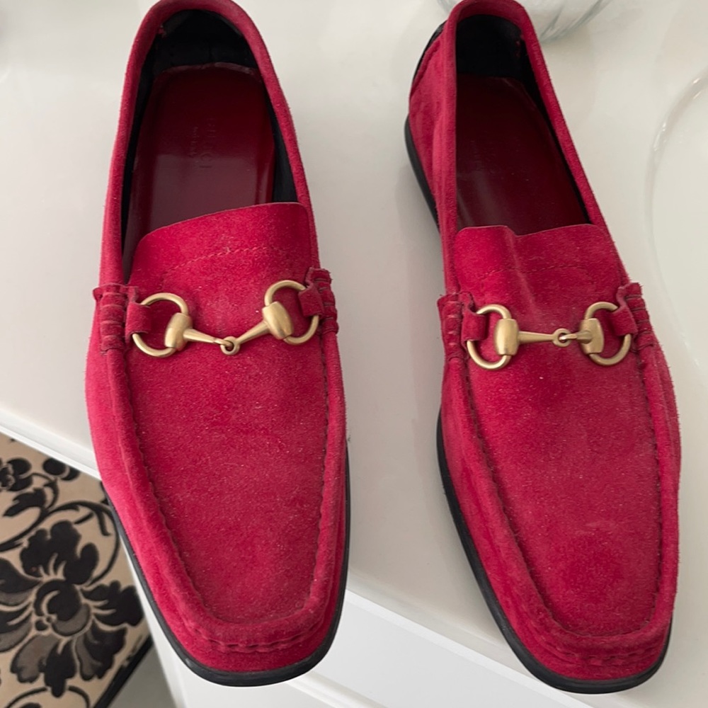 Gucci red suede loafers mint condition